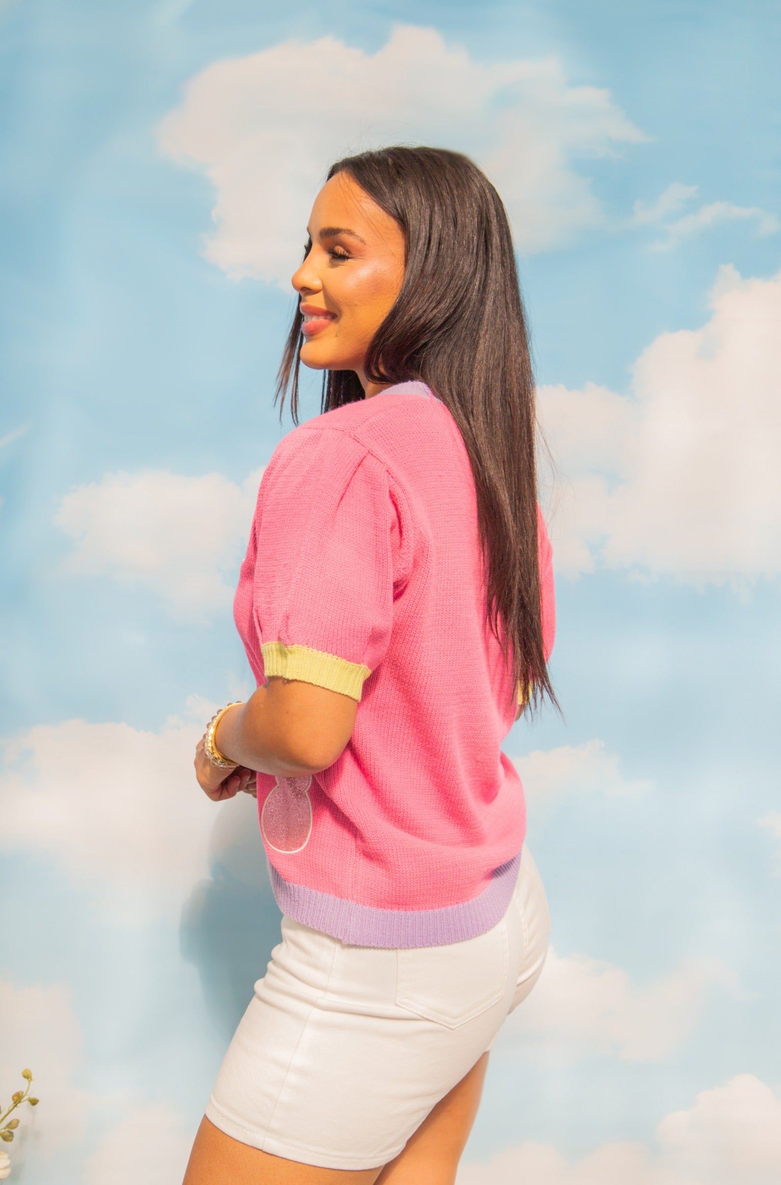Puff Sleeve Cardigan Bunny Patches