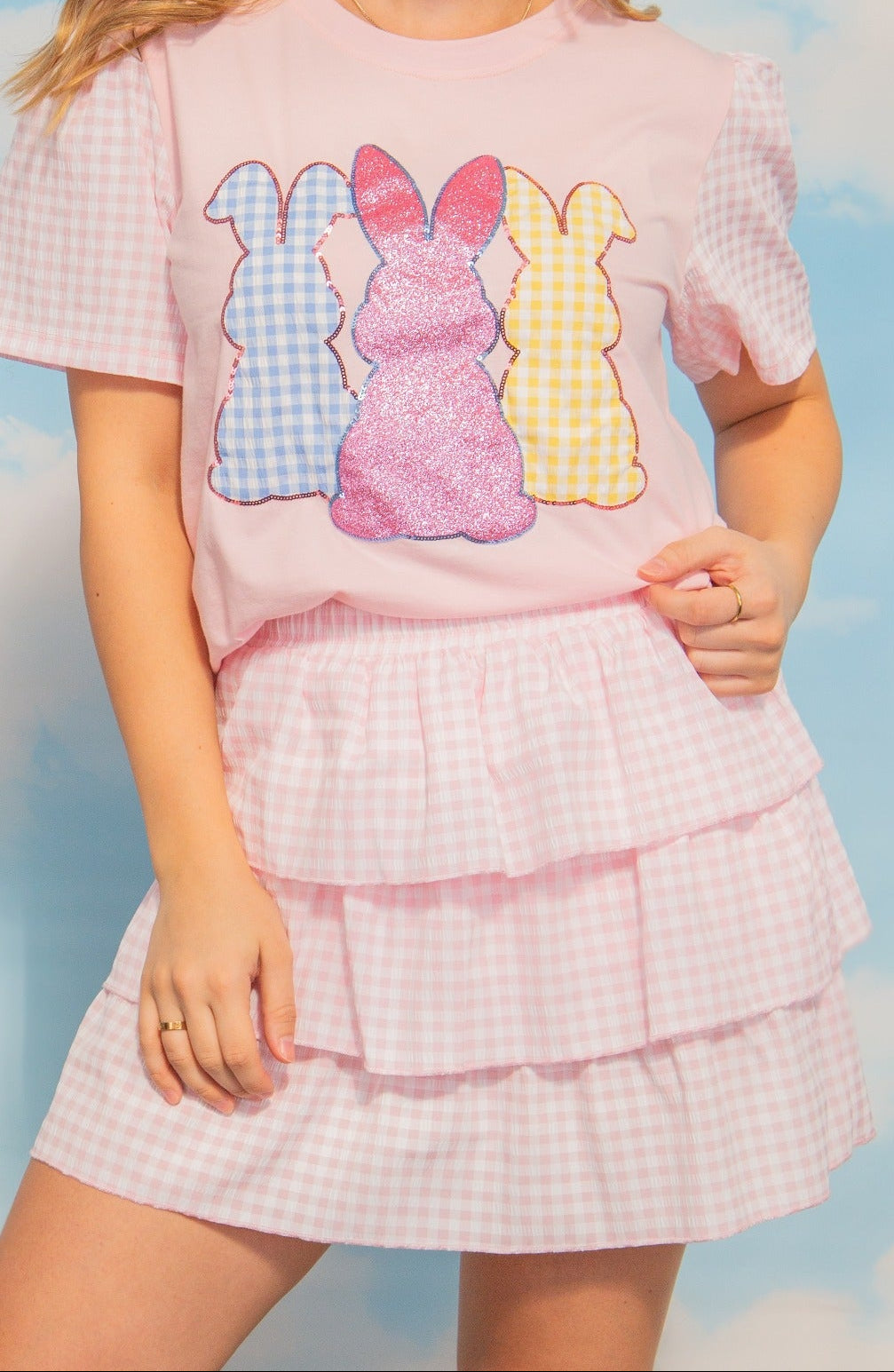 Pink Gingham Ruffle Skirt with Shorts