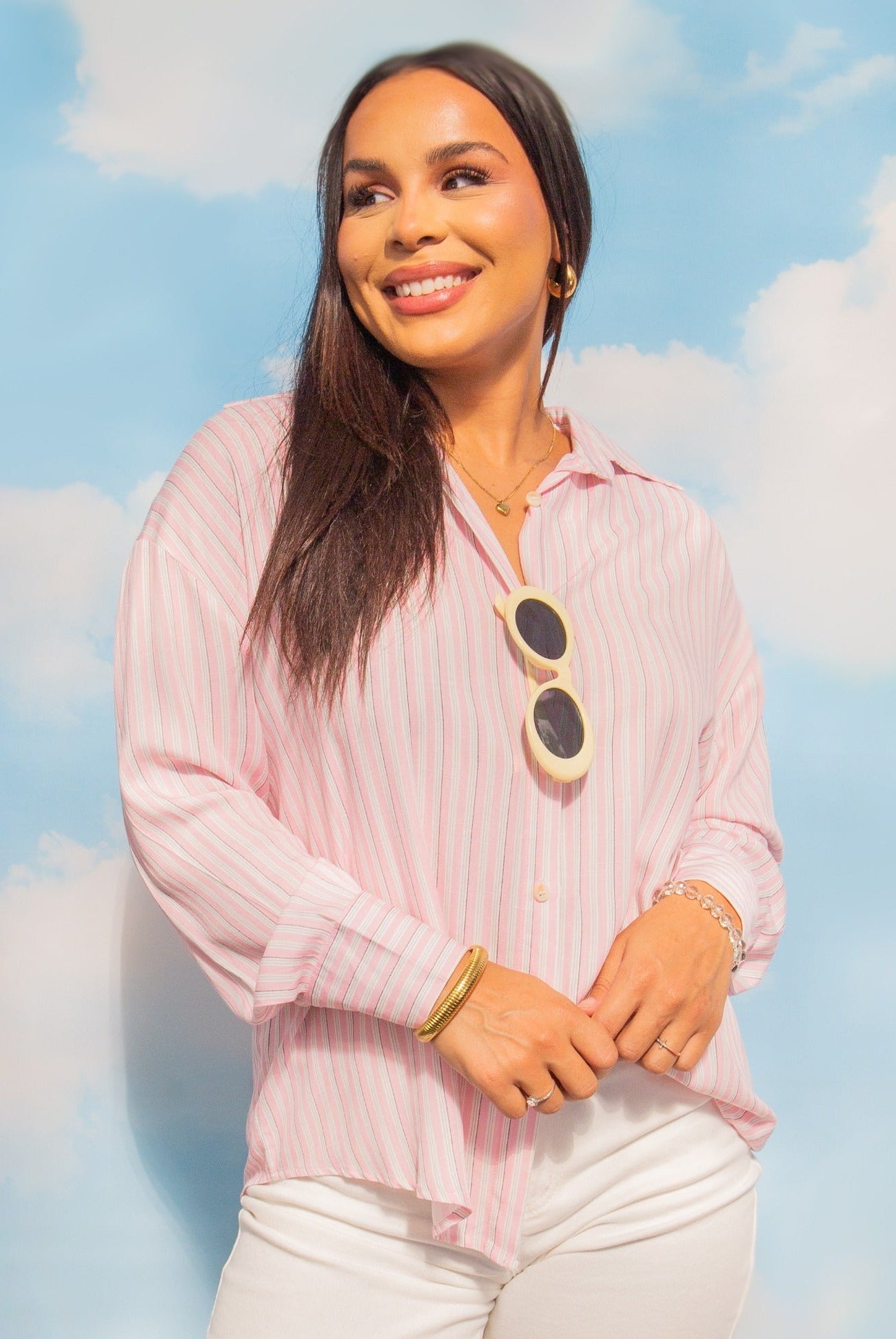 The Kathryn Button-Up, Striped Pink