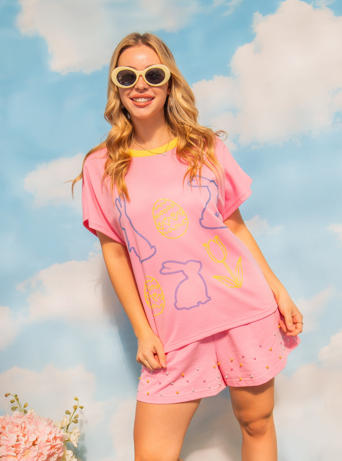 Pink Shorts with Pearl Details