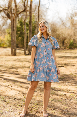 Floral Print Denim Dress