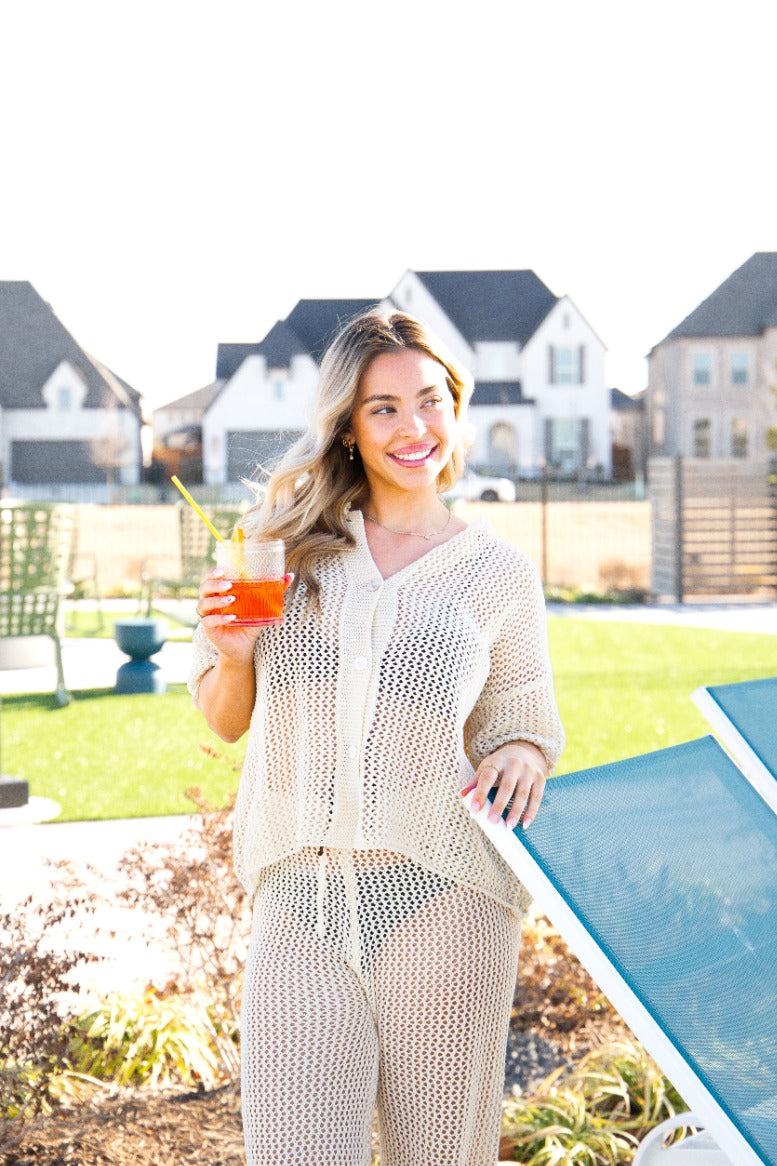 Cover-Up Crochet Pants, Cream