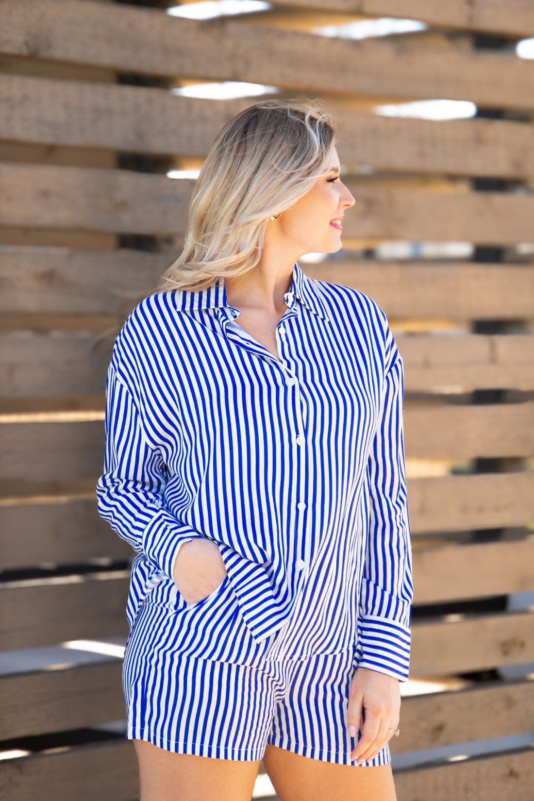 Kathryn Classic Button-Up, Blue Stripe