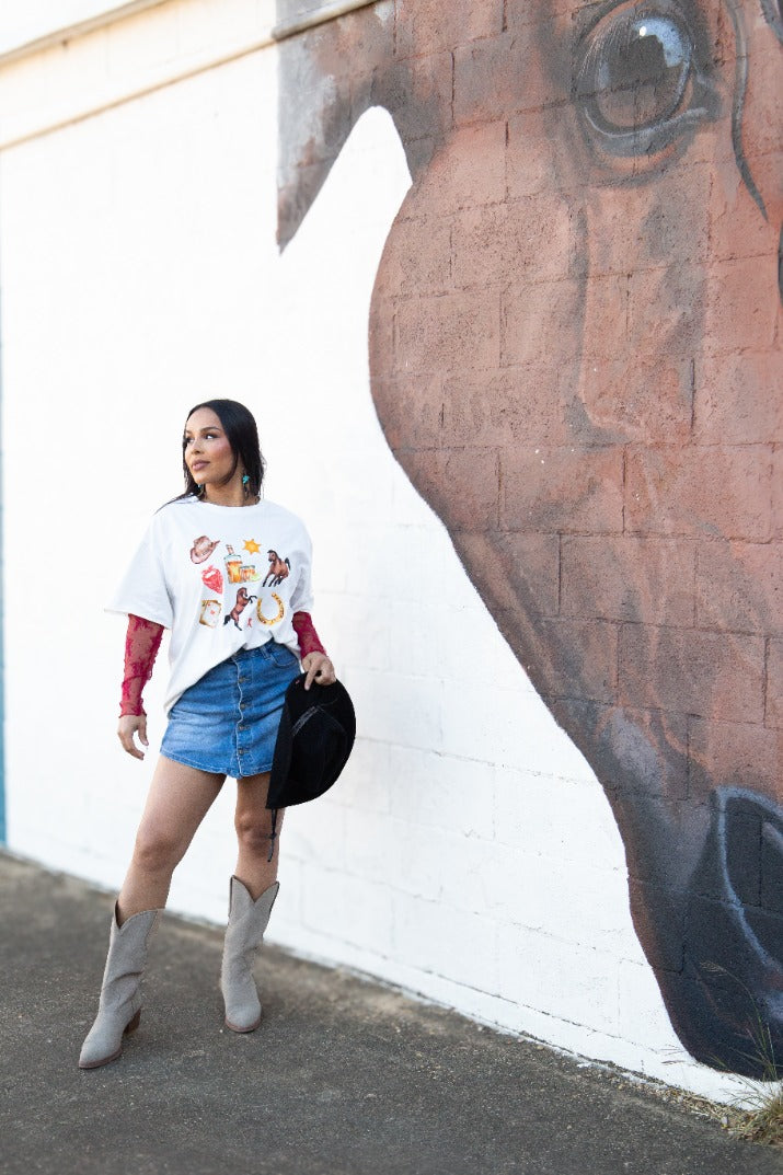 Whiskey Light on White Tee Shirt