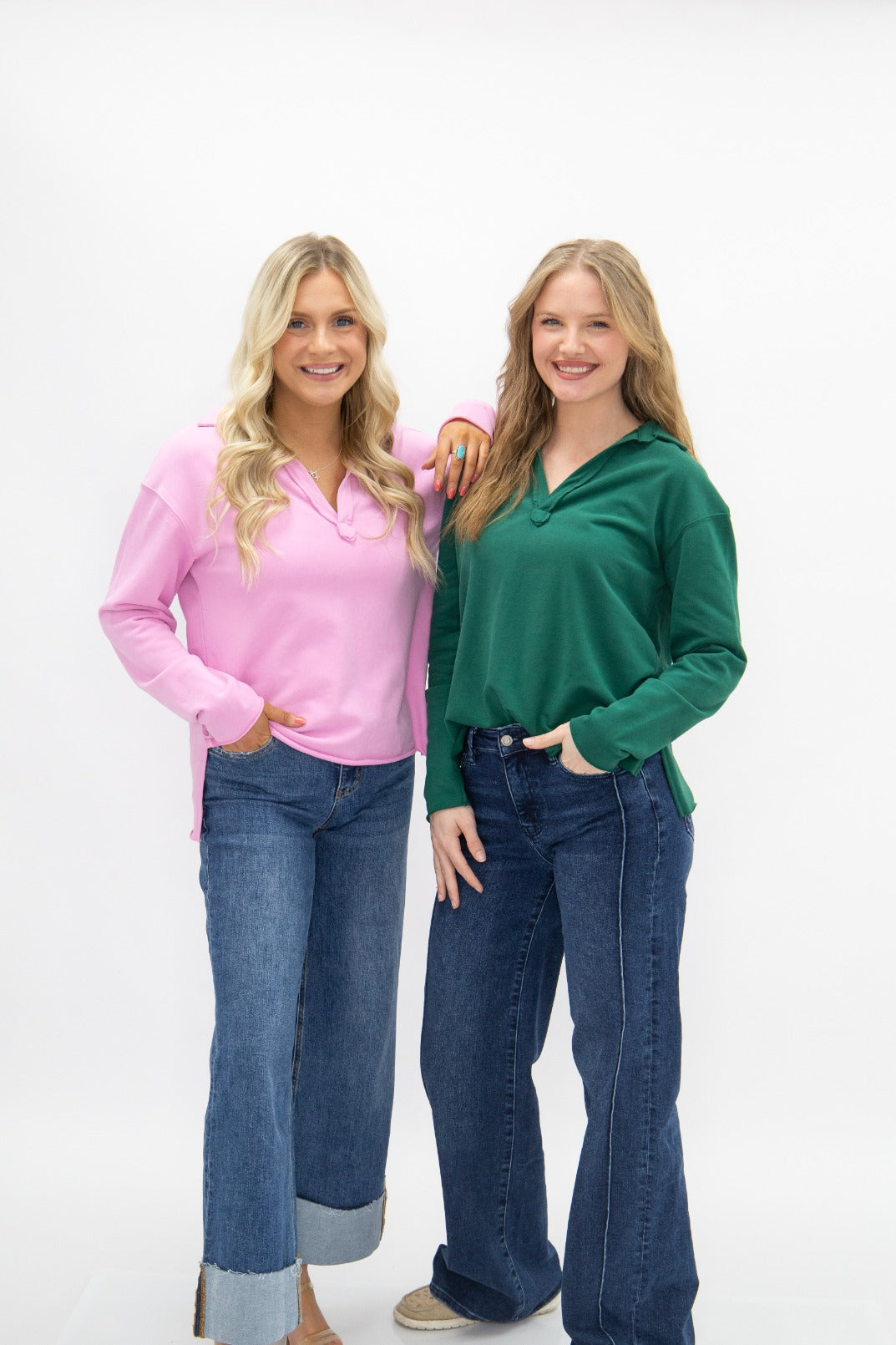 Grace+Emma V-Neck Collared Pullover in Pink — product flat lay