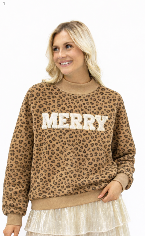 "Merry" on Leopard Mock Neck Top