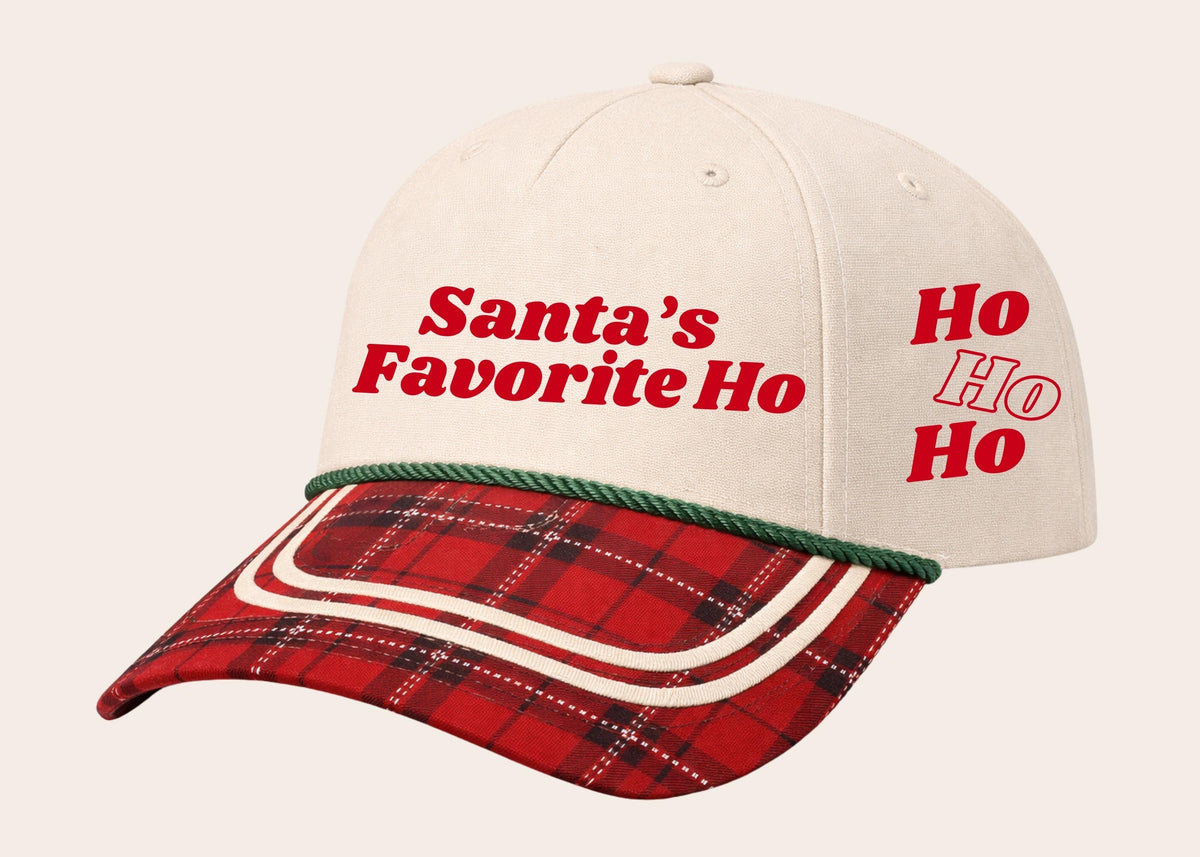 "Santa's Favorite Ho" on Tan Cap with Patch Work