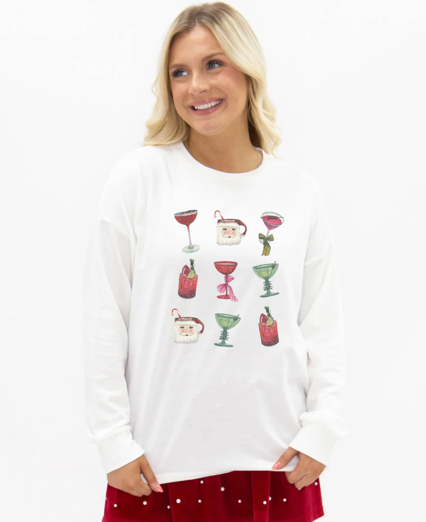 Christmas Cocktails on Lightweight Sweatshirt, White