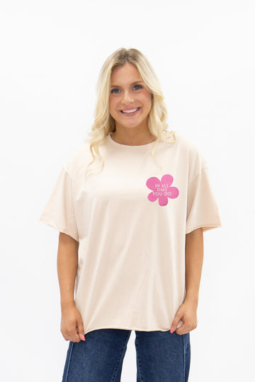 Lead with Grace on Beige Relaxed Fit Tee