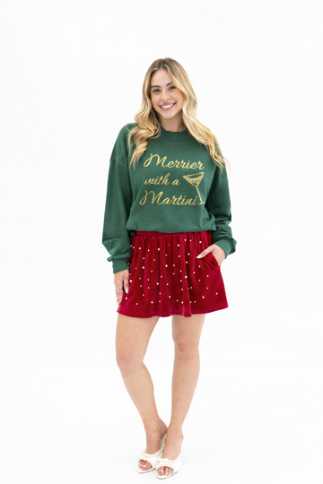 Merrier with a Martini on Mock Neck Sweatshirt, Forest Green