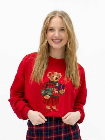 Teddy Christmas Mock Neck Sweatshirt, Red