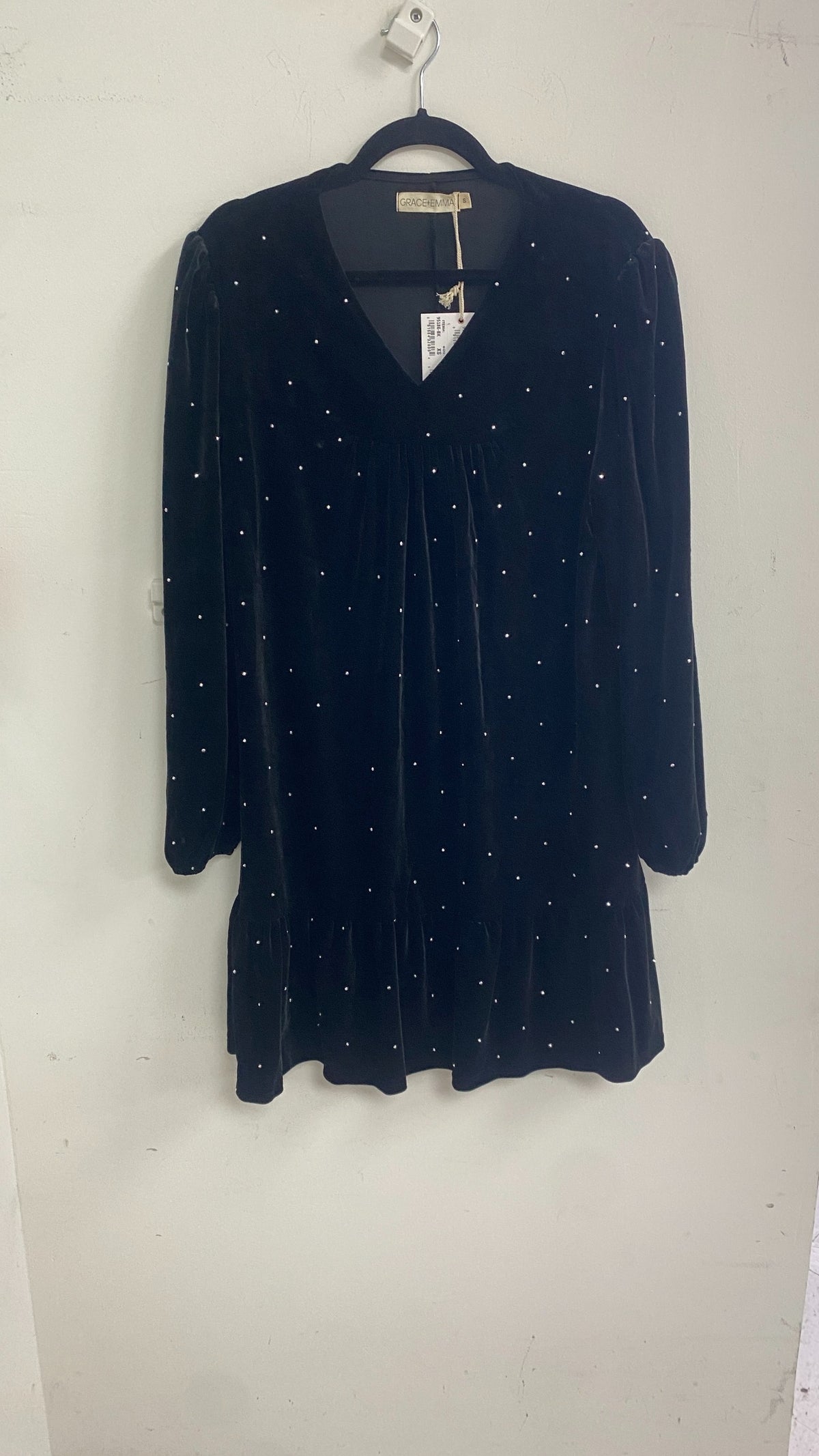 Velvet Long Sleeve Dress, Black
