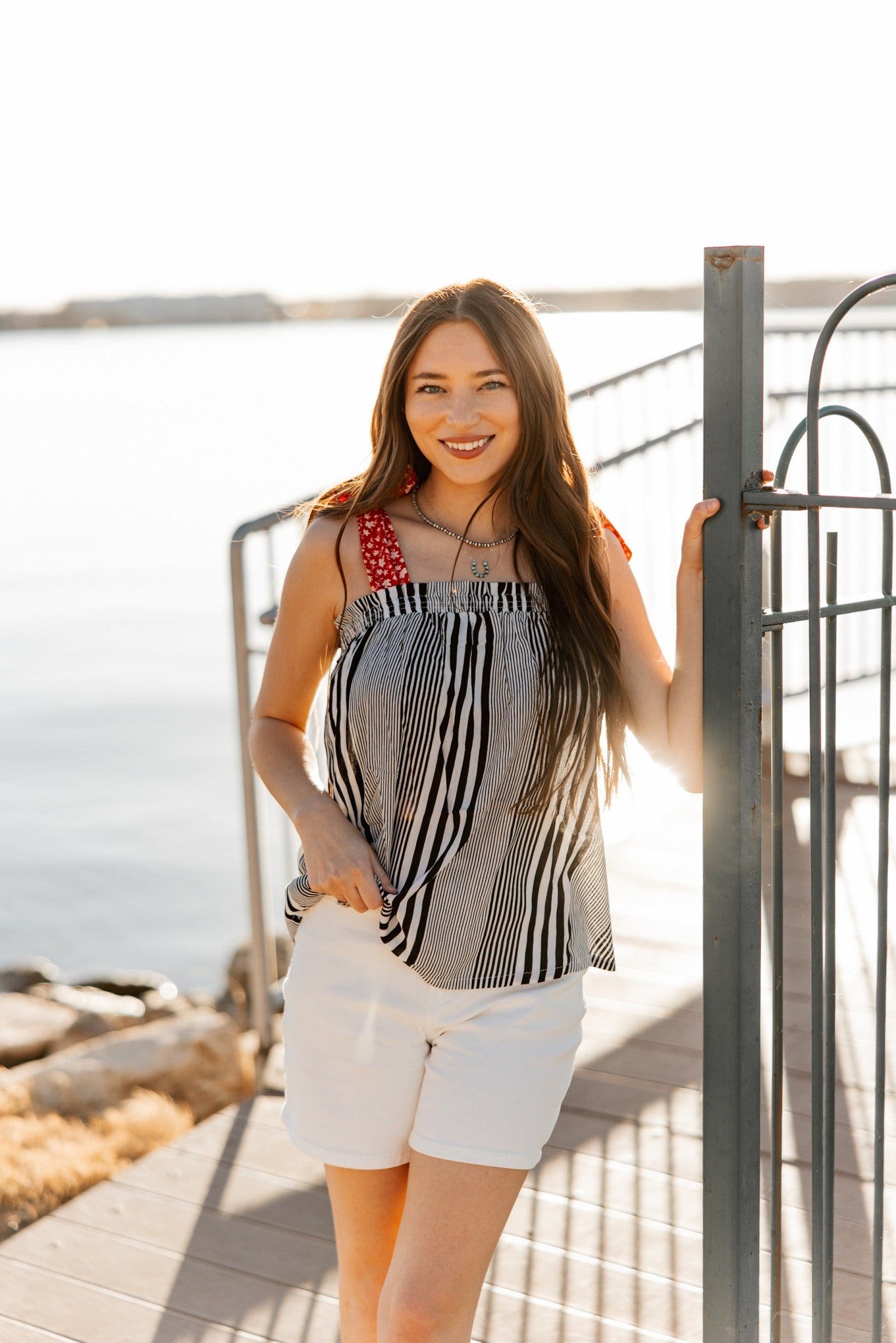The Carry On Tie Strap Tank Top, Stripes & Red Floral