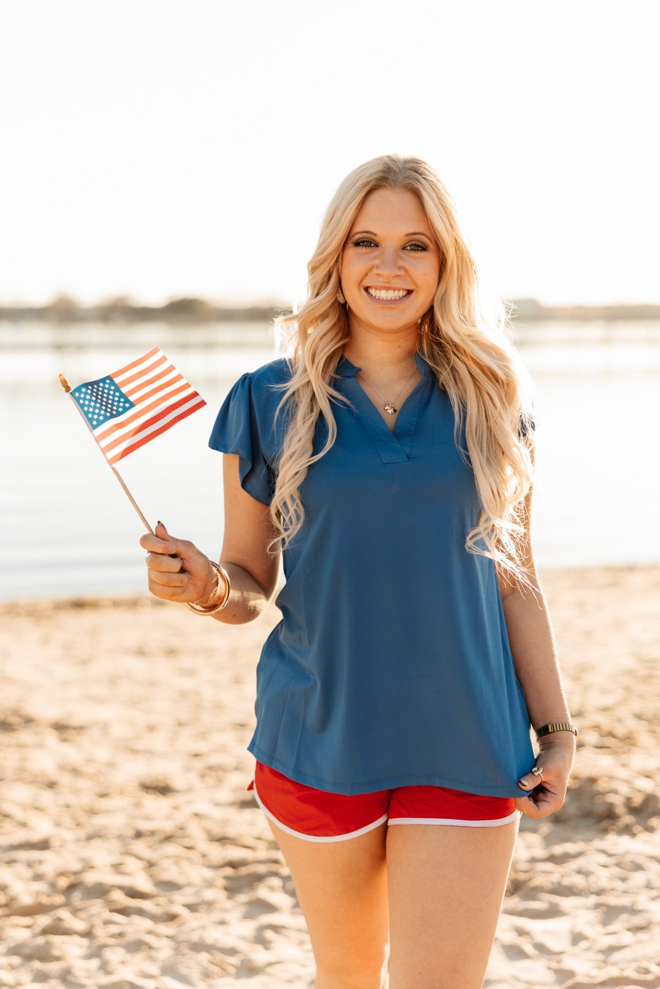 Nicole V-Neck Top in Blue