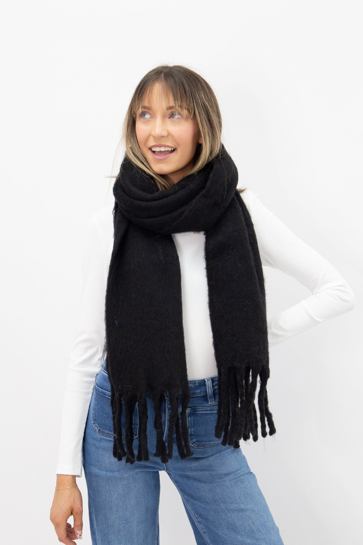 Brushed Woven Scarf, Black