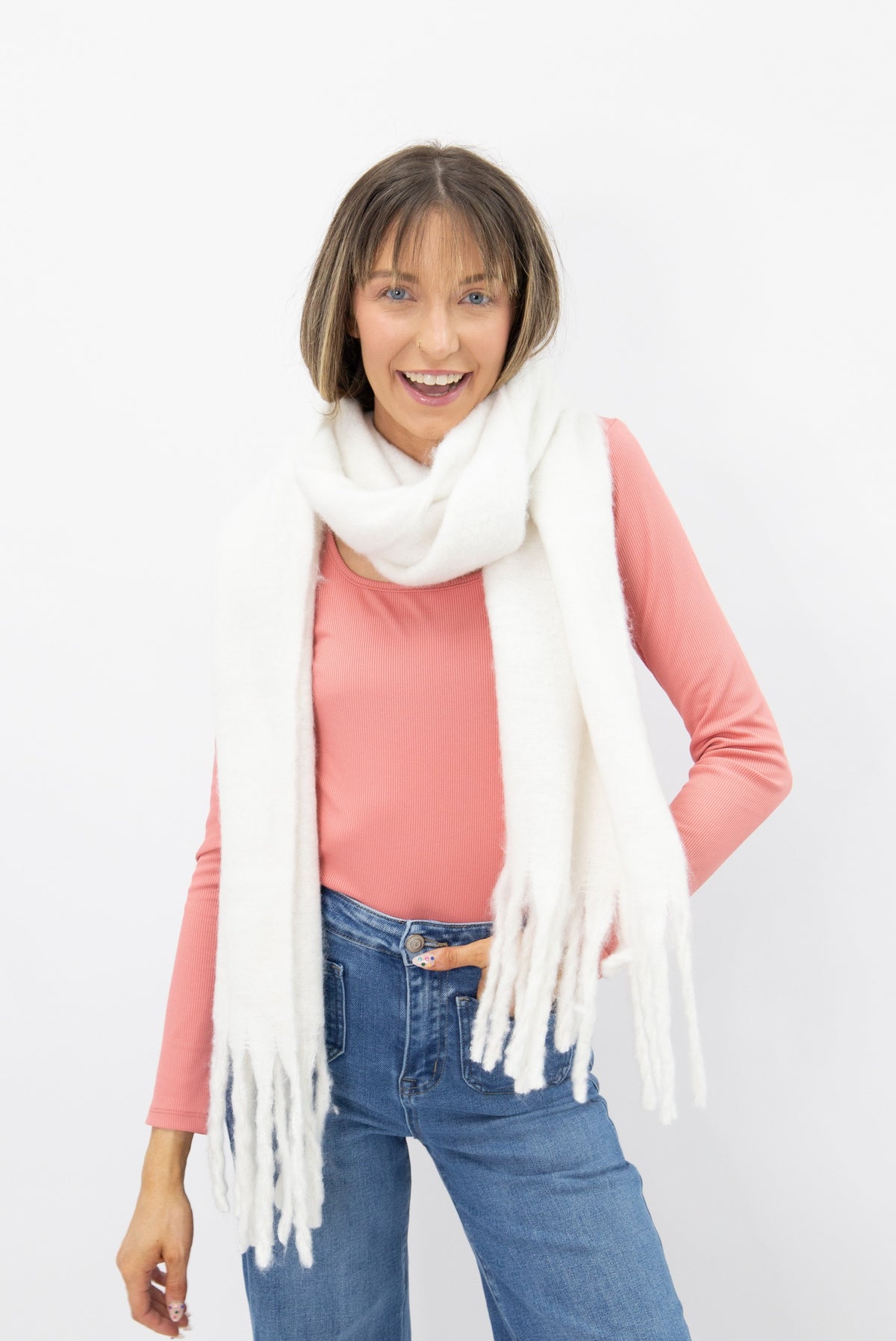 Brushed Woven Scarf, White