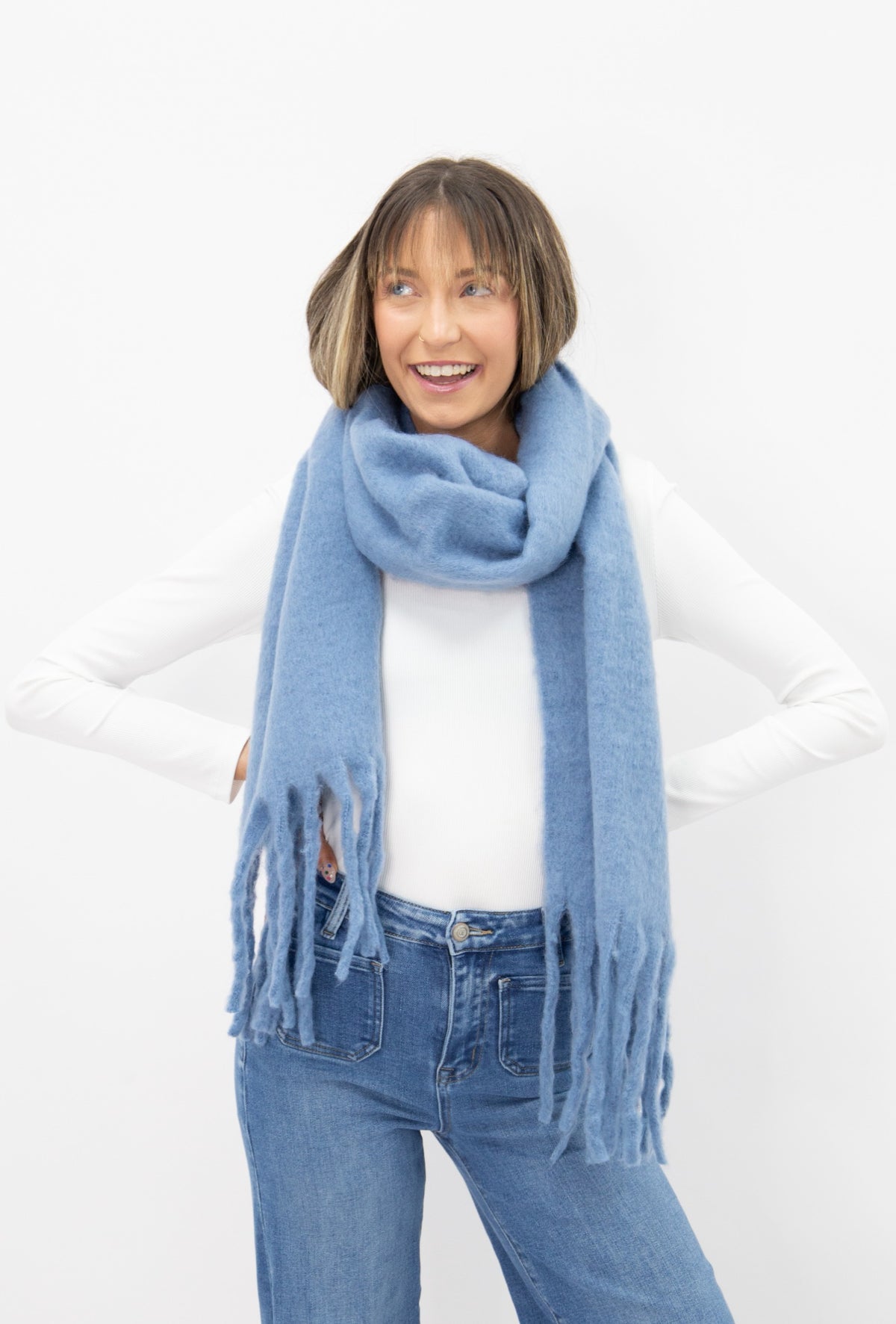 Brushed Woven Scarf, Blue