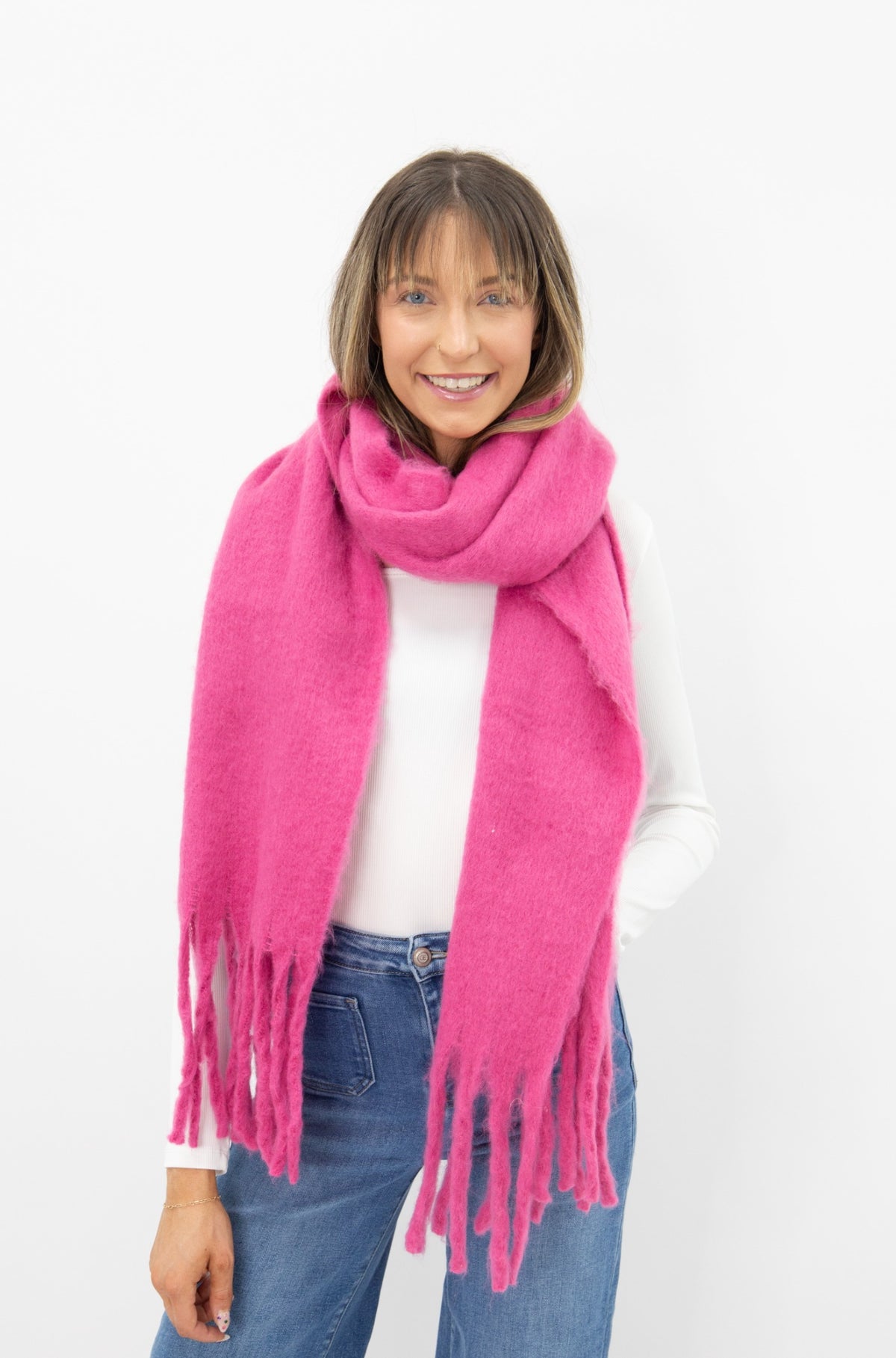 Brushed Woven Scarf, Fuchsia