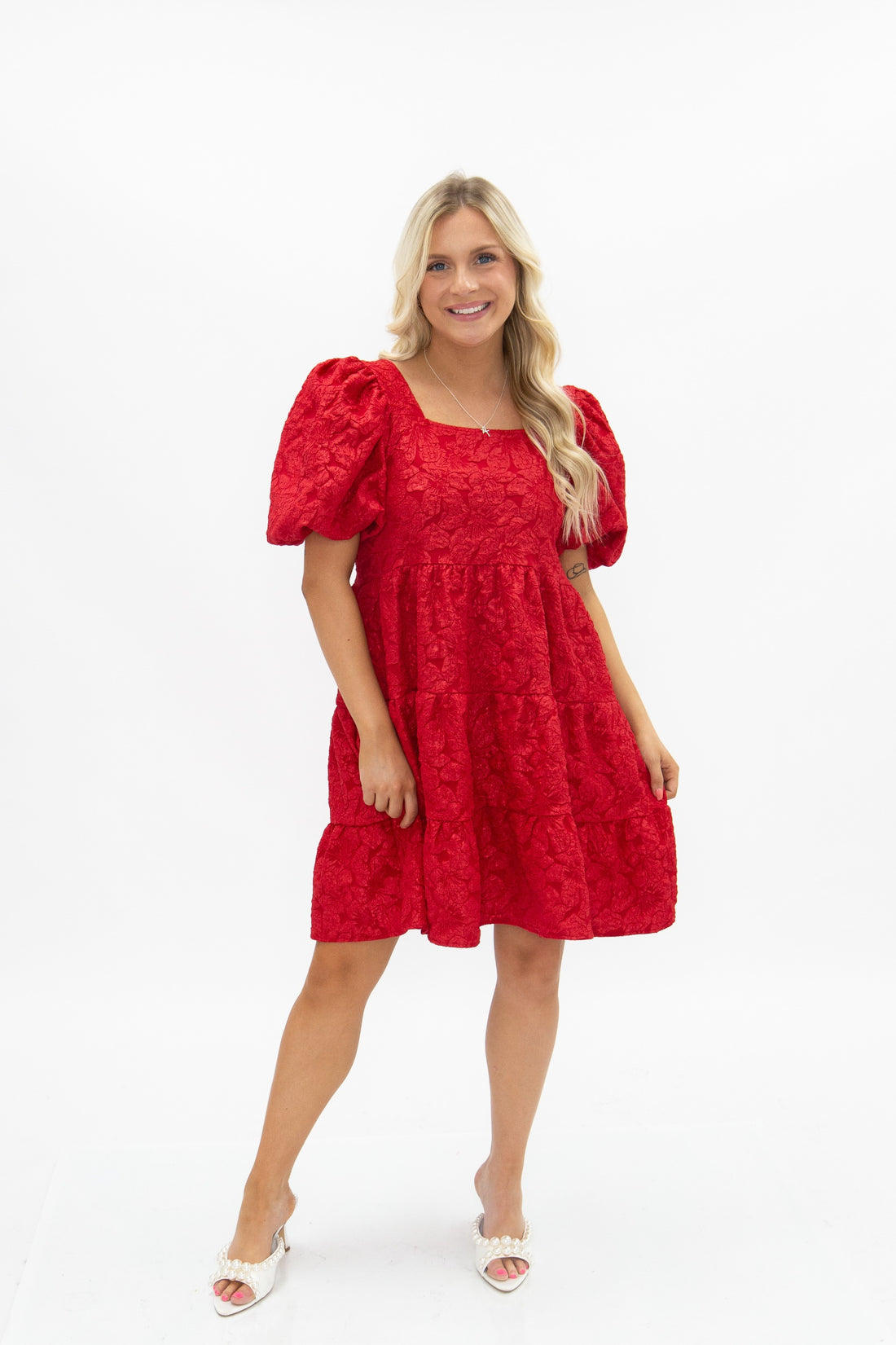 Dolly Doll Jacquard Dress, Dark Red