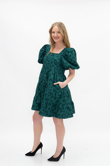 Dolly Doll Jacquard Dress, Forest Green