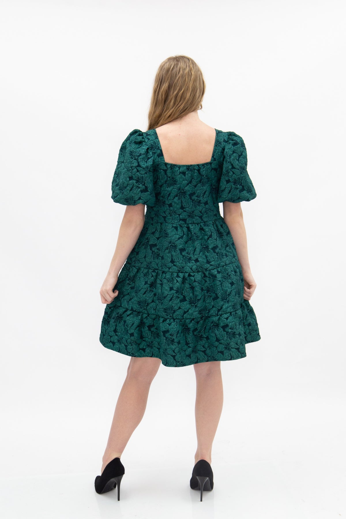 Dolly Doll Jacquard Dress, Forest Green