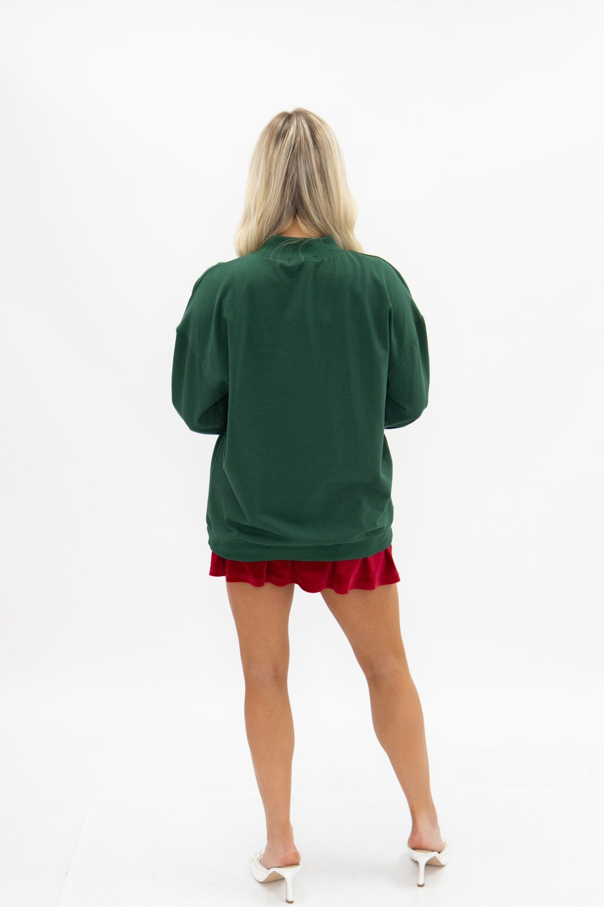 Chenille Jolly on Green Longsleeve Top with Varsity Stripe