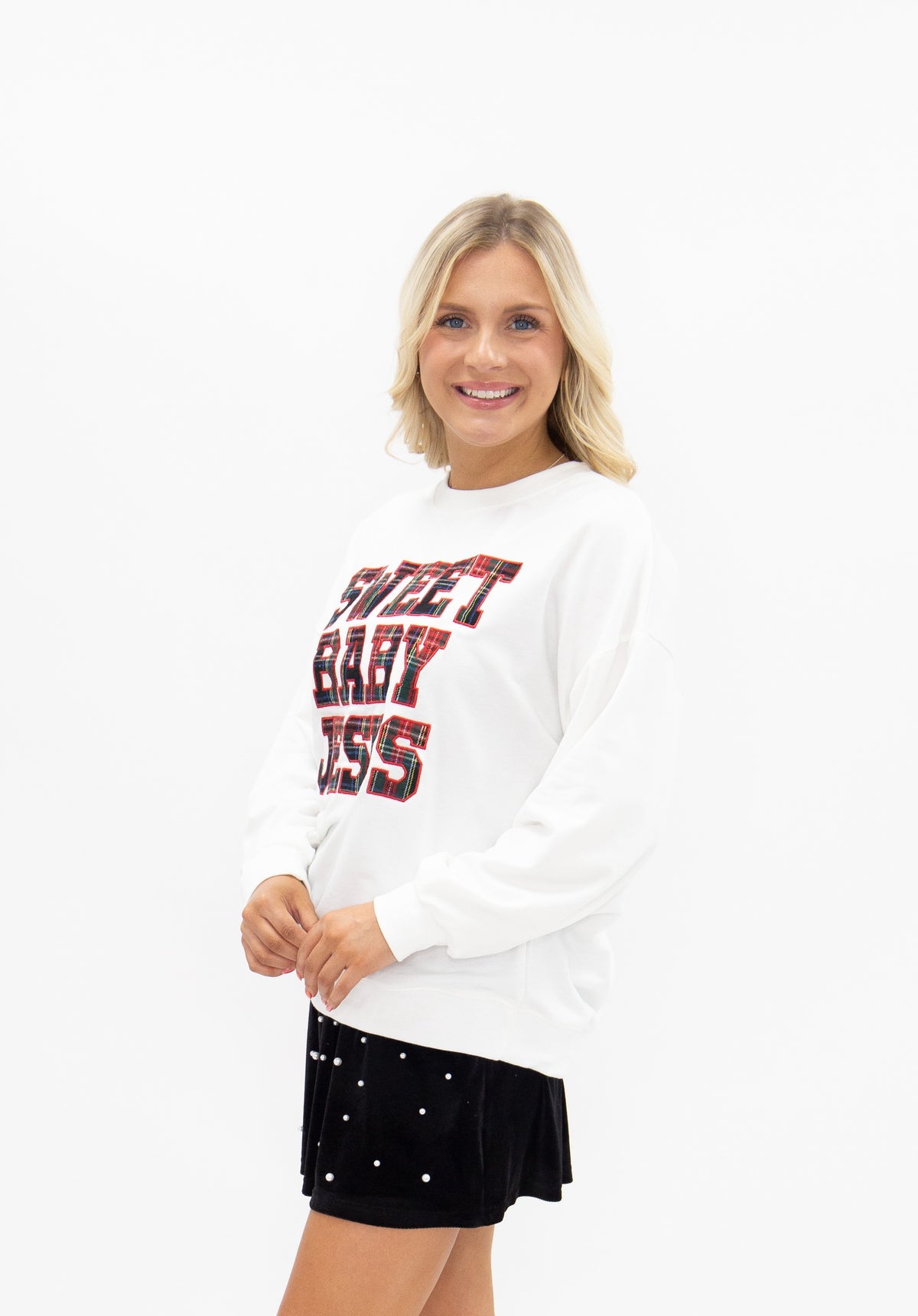 "Sweet Baby Jesus" on White Longsleeve Top