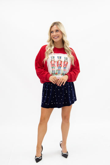 Nutcracker Stamp on Long-Sleeve Shirt, Red