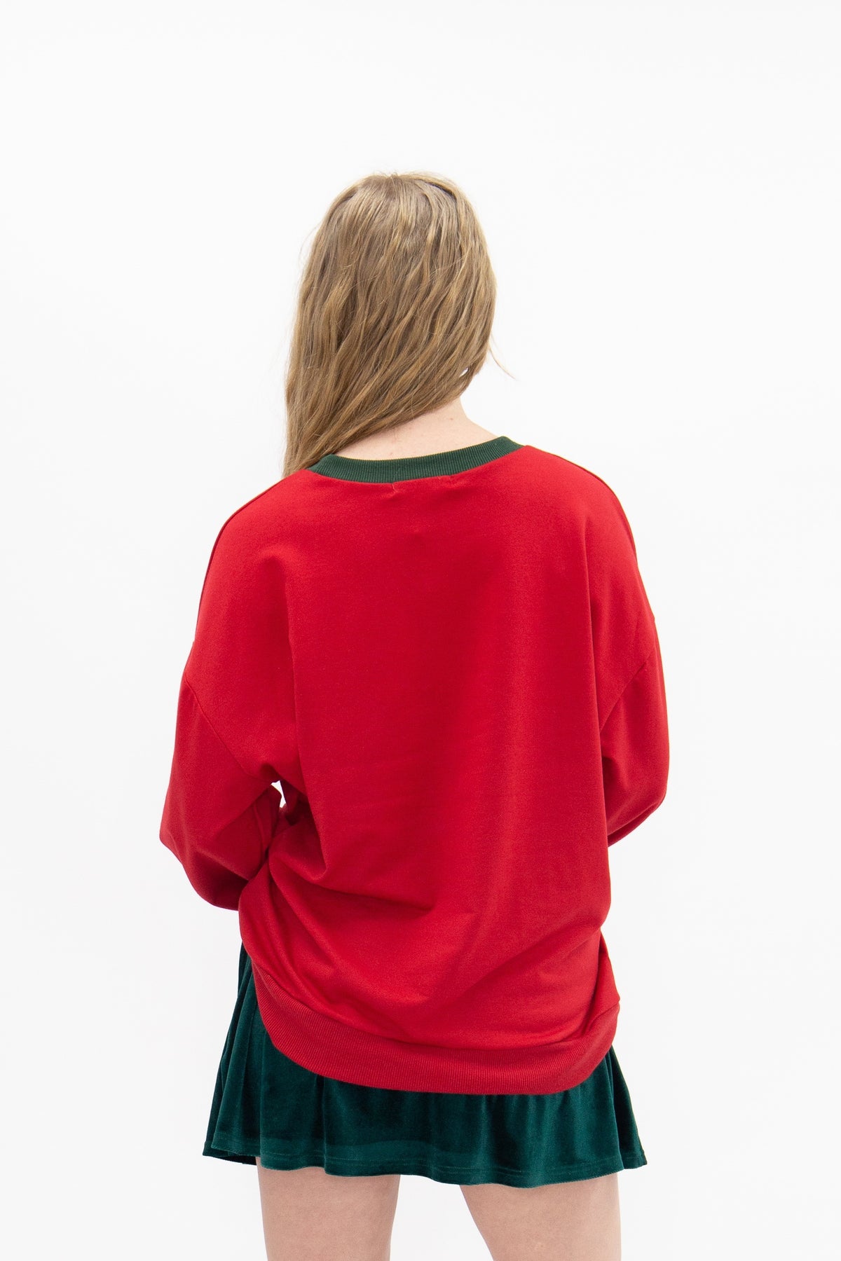 Gold Sequin "FaLaLa" on Red Longsleeve Top