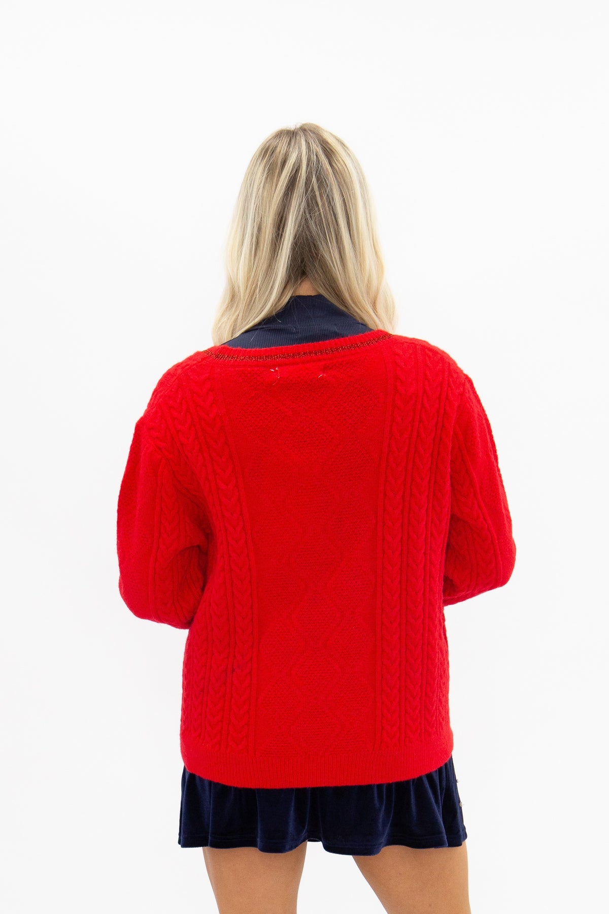 Embroidered Nutcracker on Red Cardigan