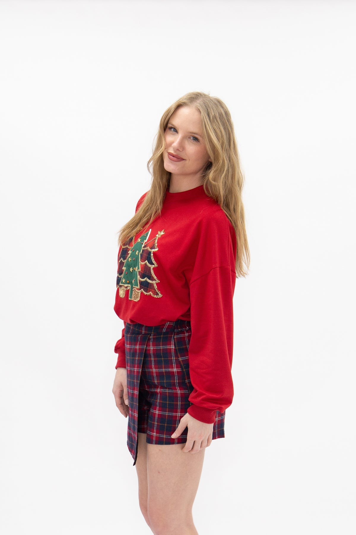 Festive Forest on Red Mock Neck