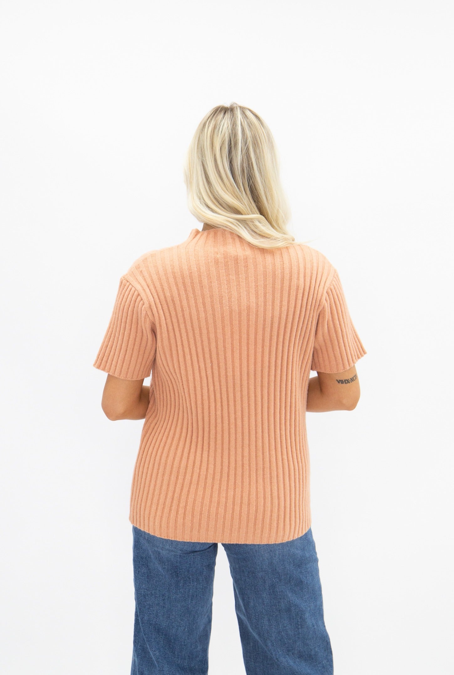 Mock Neck Short Sleeve Pullover, Orange