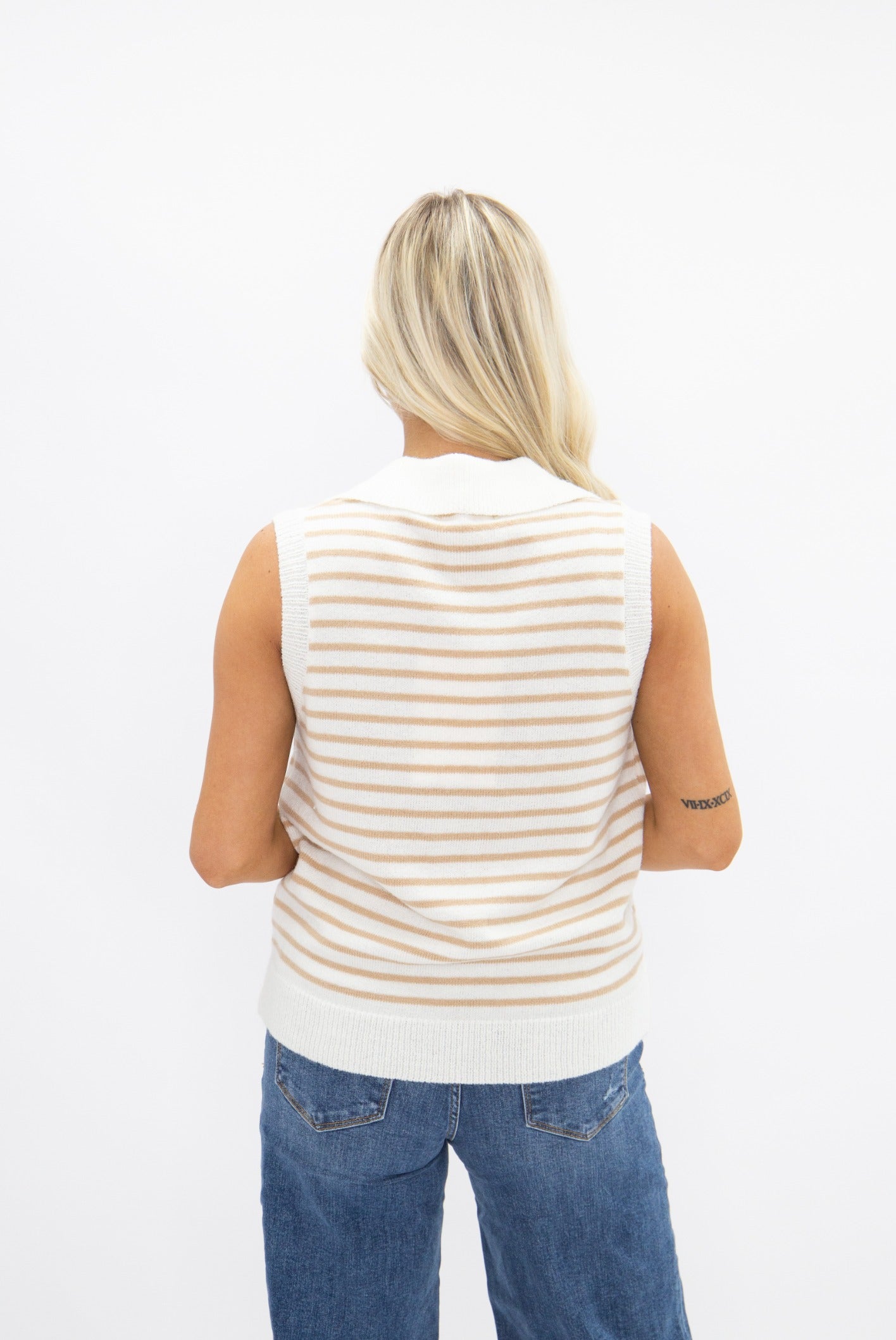 Cream and Beige Striped Vest