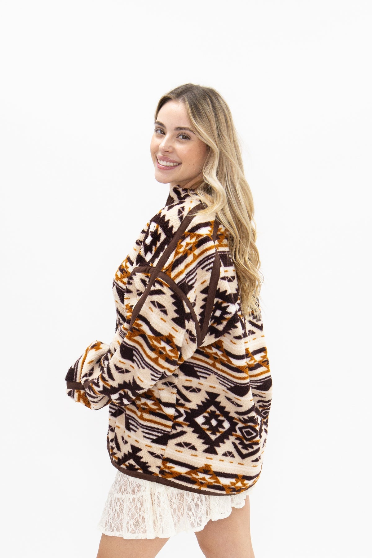 Brown Sweater with Serape Print