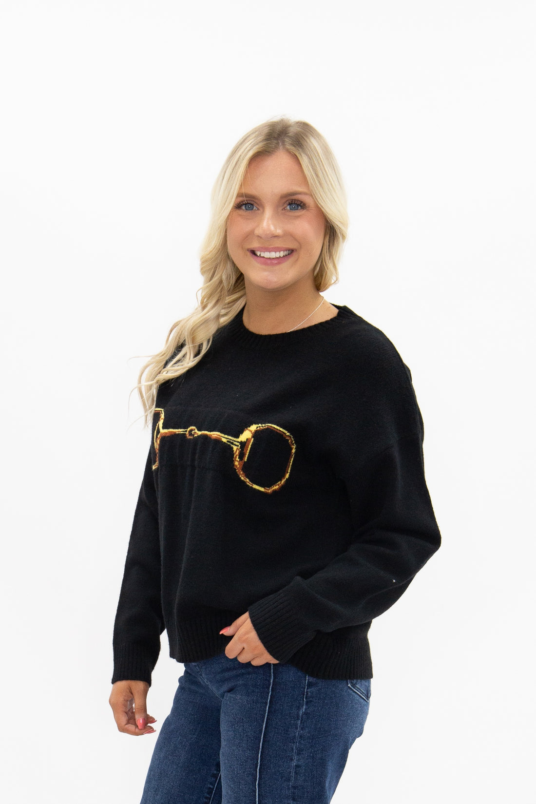 Gold Horse-Bit on a Black Sweater