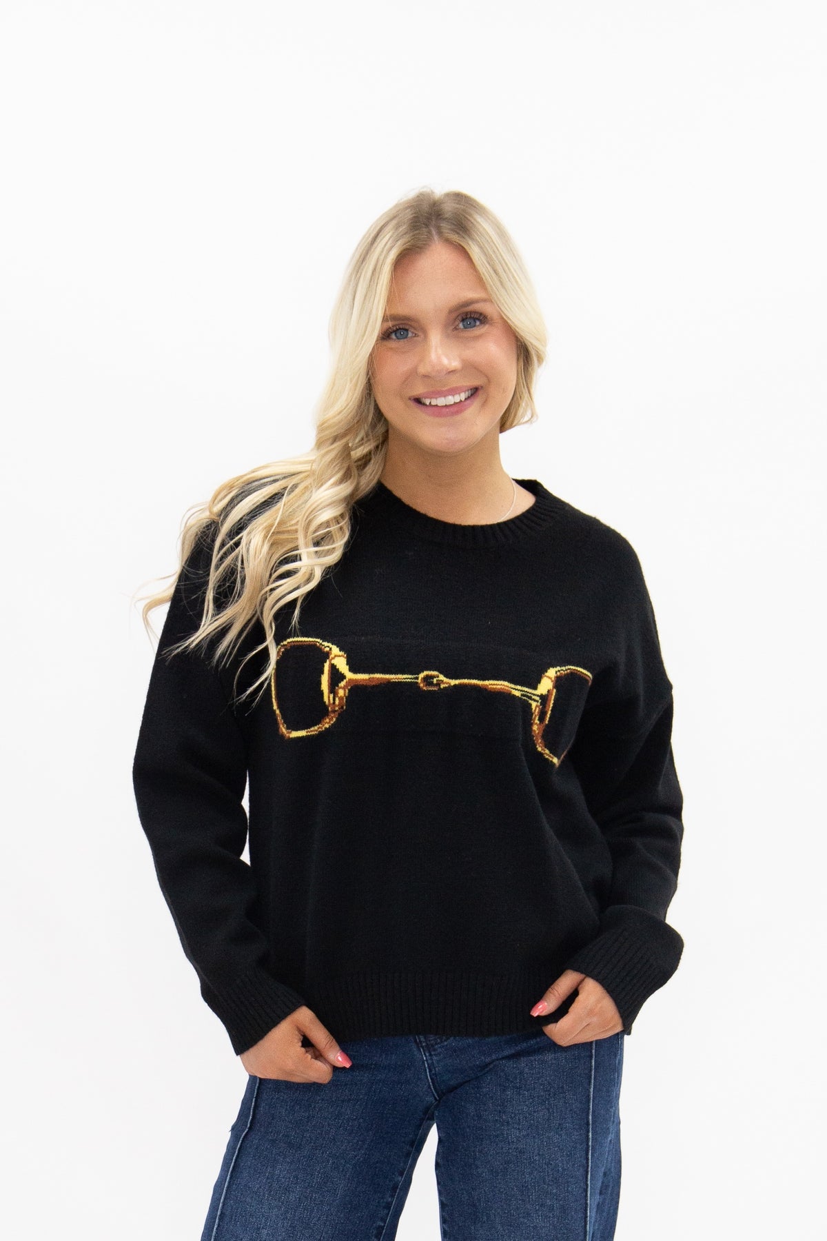 Gold Horse-Bit on a Black Sweater