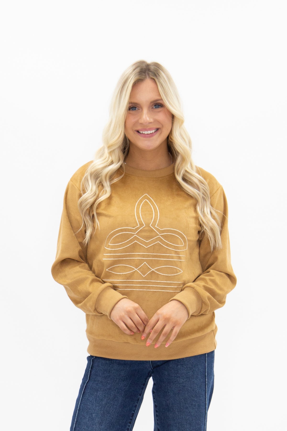 Suede Long-Sleeve Top with Boot Stitching