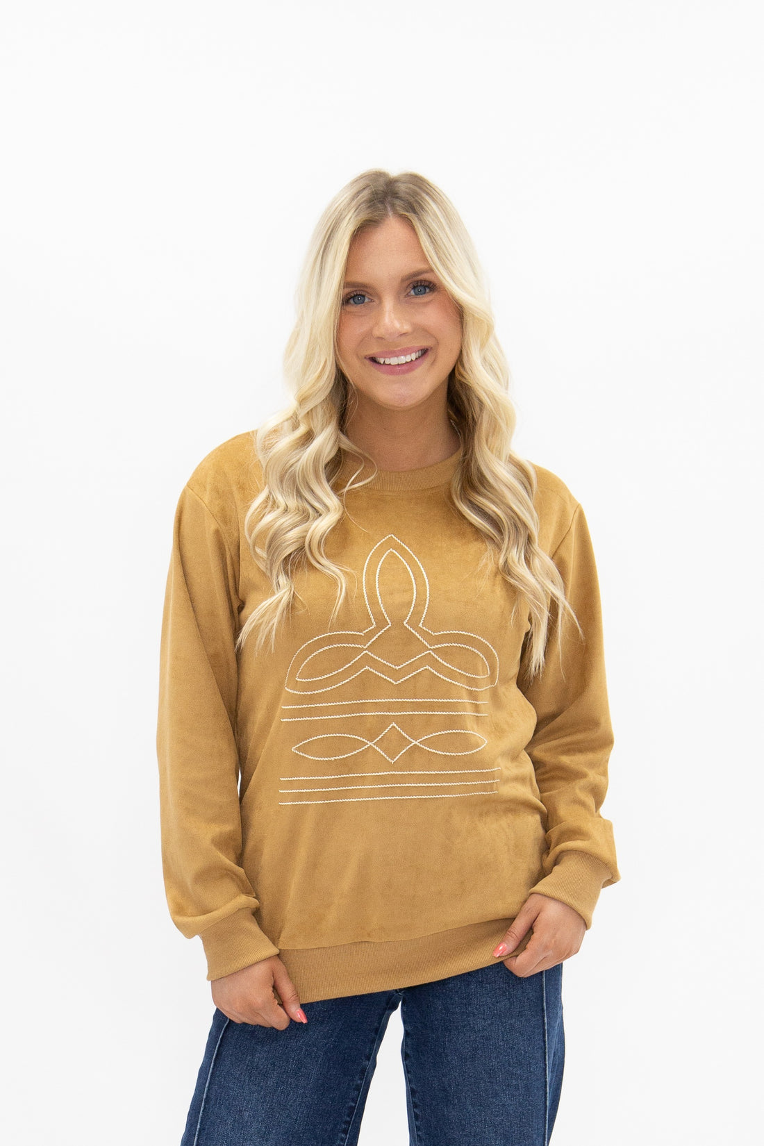 Suede Long-Sleeve Top with Boot Stitching