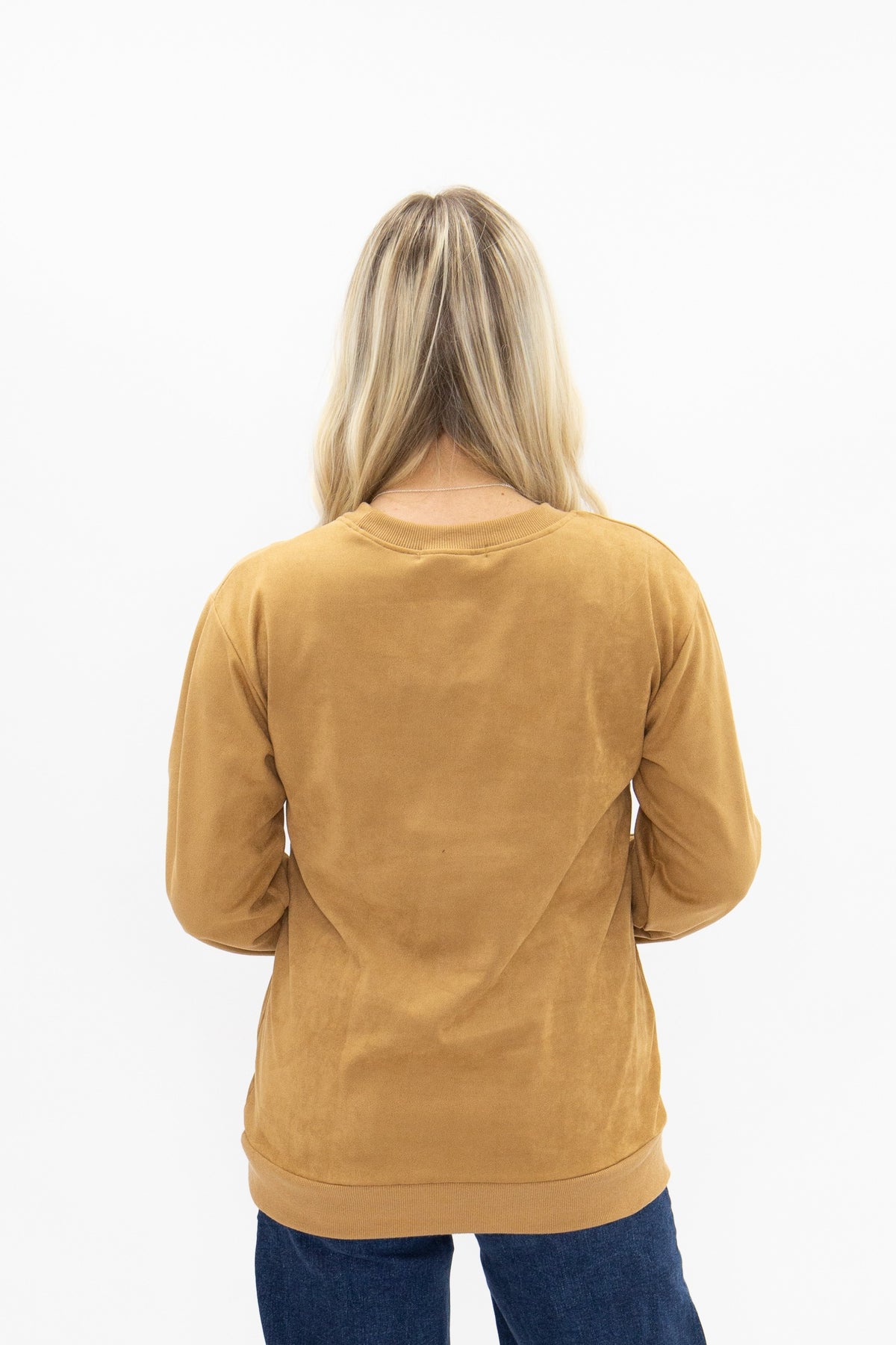 Suede Long-Sleeve Top with Boot Stitching