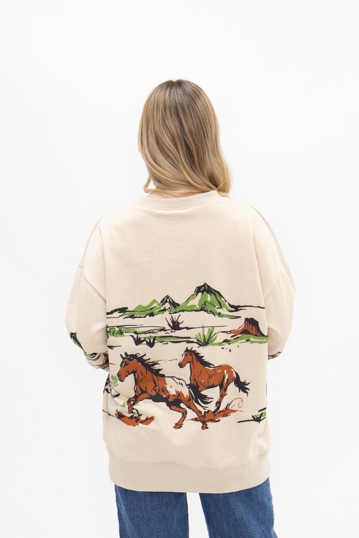 Horse Graphic on Beige Long Sleeve Top