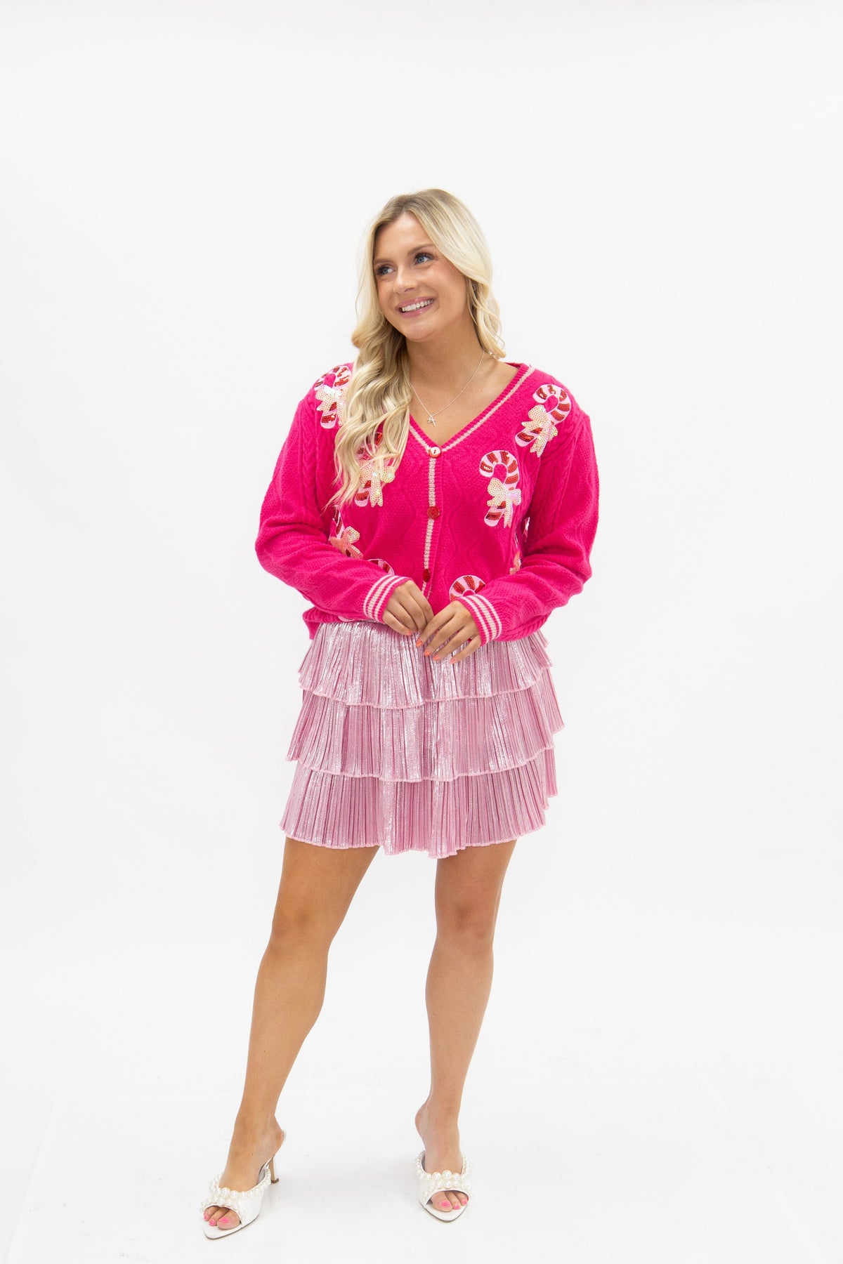 Candy Cane Bows on Pink Cardigan
