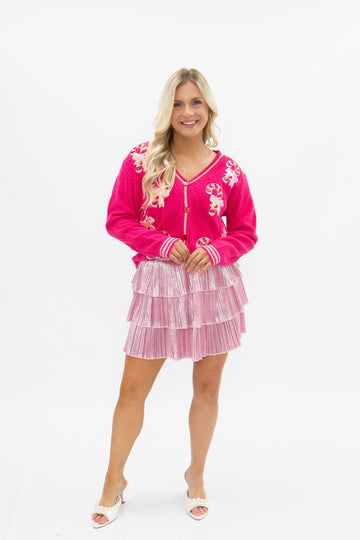 Candy Cane Bows on Pink Cardigan