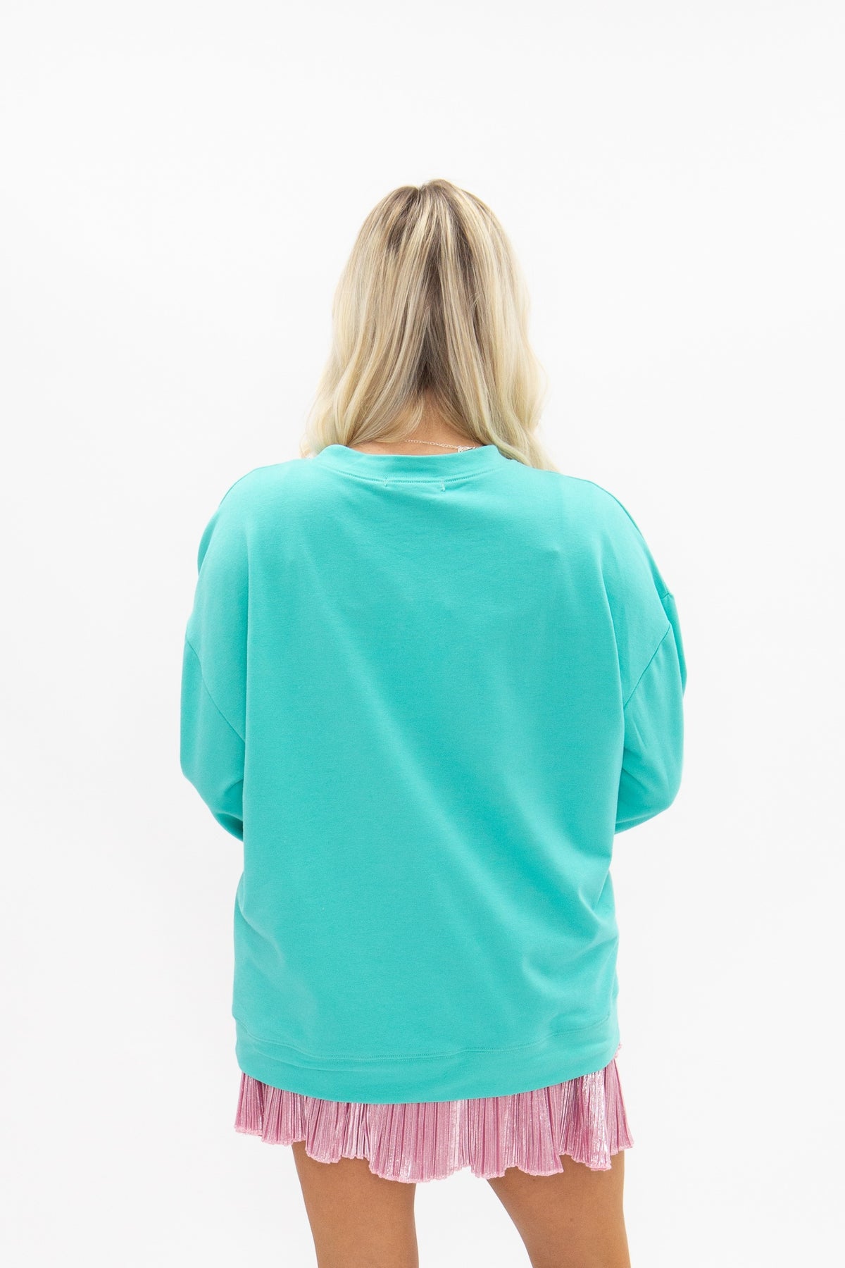 Colorful Christmas Tree with Jewel Datail on Turquoise Longsleeve Top