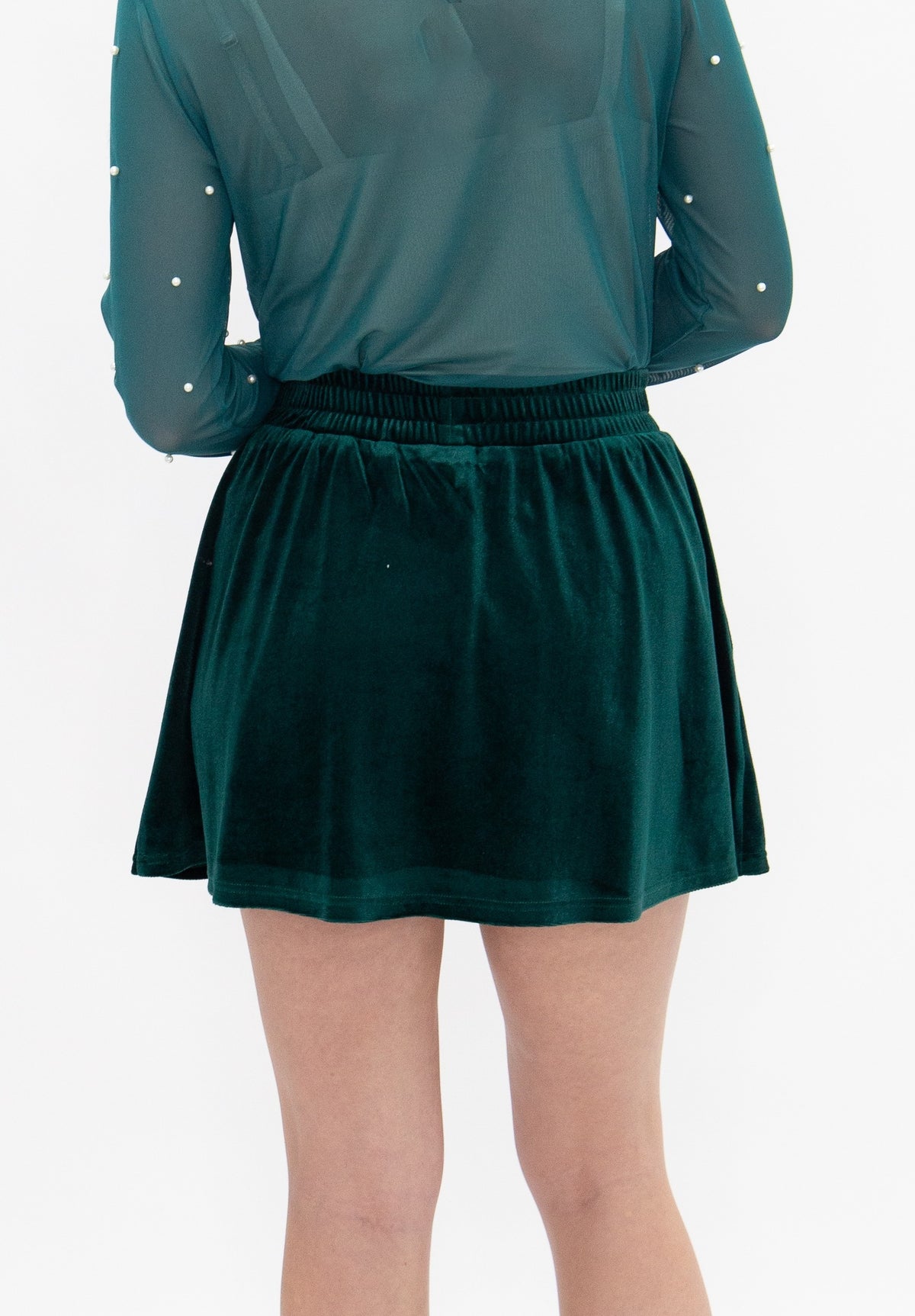 Velvet Skort with Pearl Details, Green