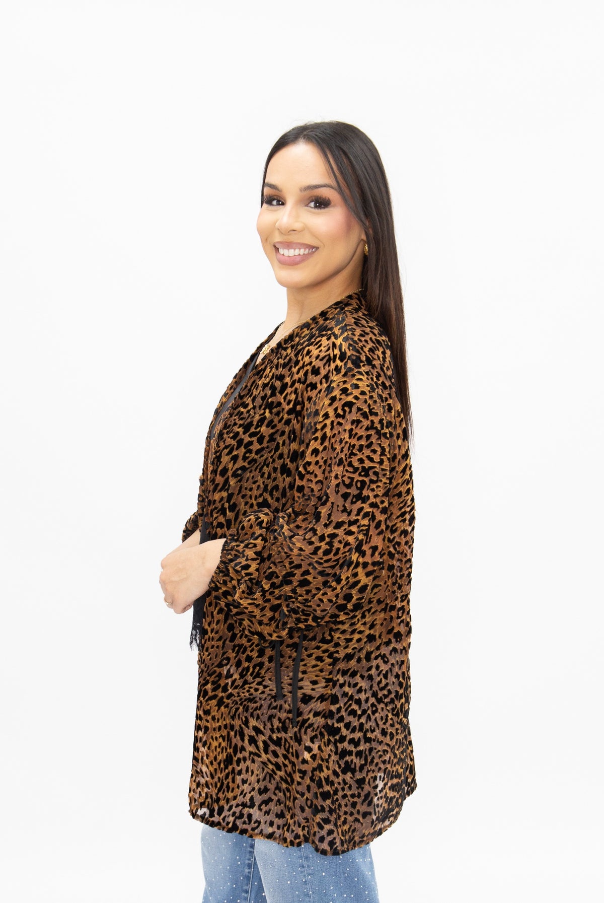 Leopard Burnout Velvet Kimono