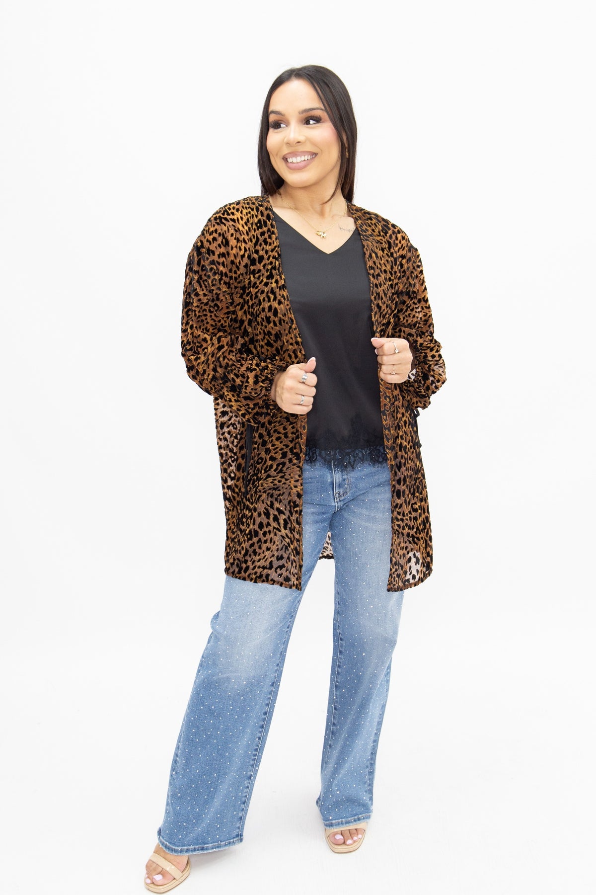 Leopard Burnout Velvet Kimono