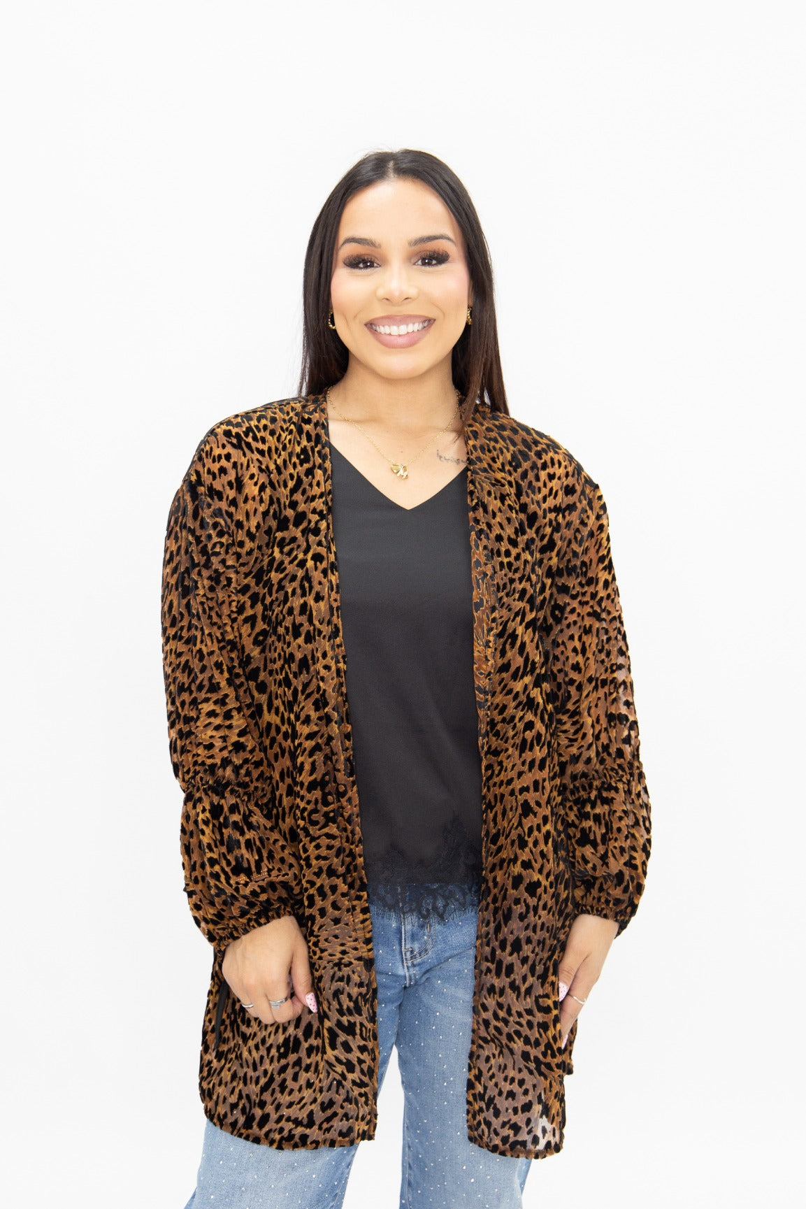 Leopard Burnout Velvet Kimono