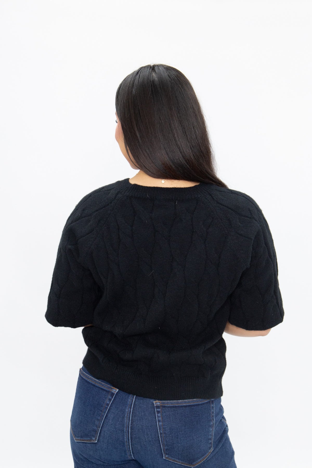 Black Cable Sweater with Rhinestones