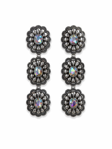Triple Threat AB Crystal Drop Earrings, Silver