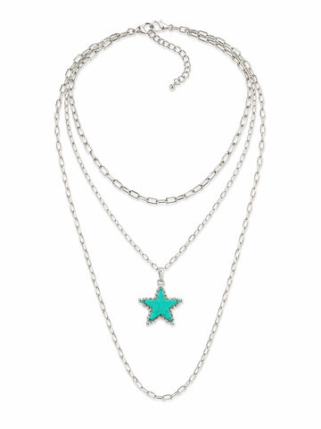 Turquoise Star three layer silver necklace